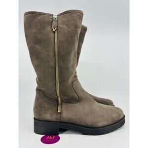 Vionic Women's Mica Grey Water Resistant Suede Mid Calf Zip Boots Size 6.5